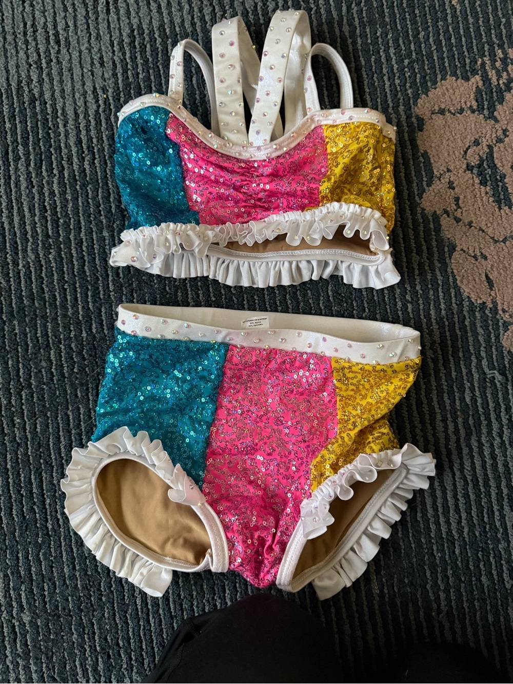 Sequin Colorblock Ruffle Two-Piece Set - Teal Pink Yellow